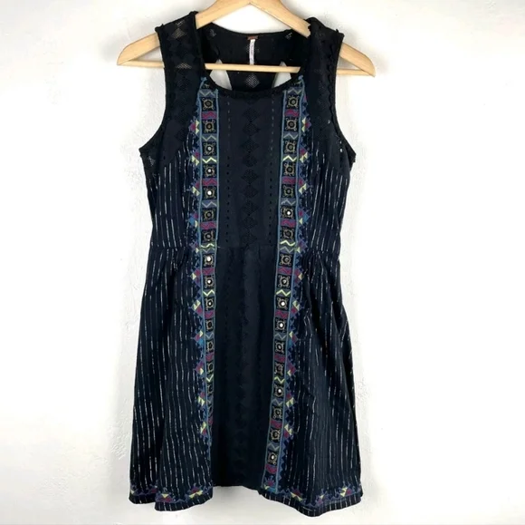 Free People Water Lily Mini Skater Dress Black Size 0 - Picture 2 of 10